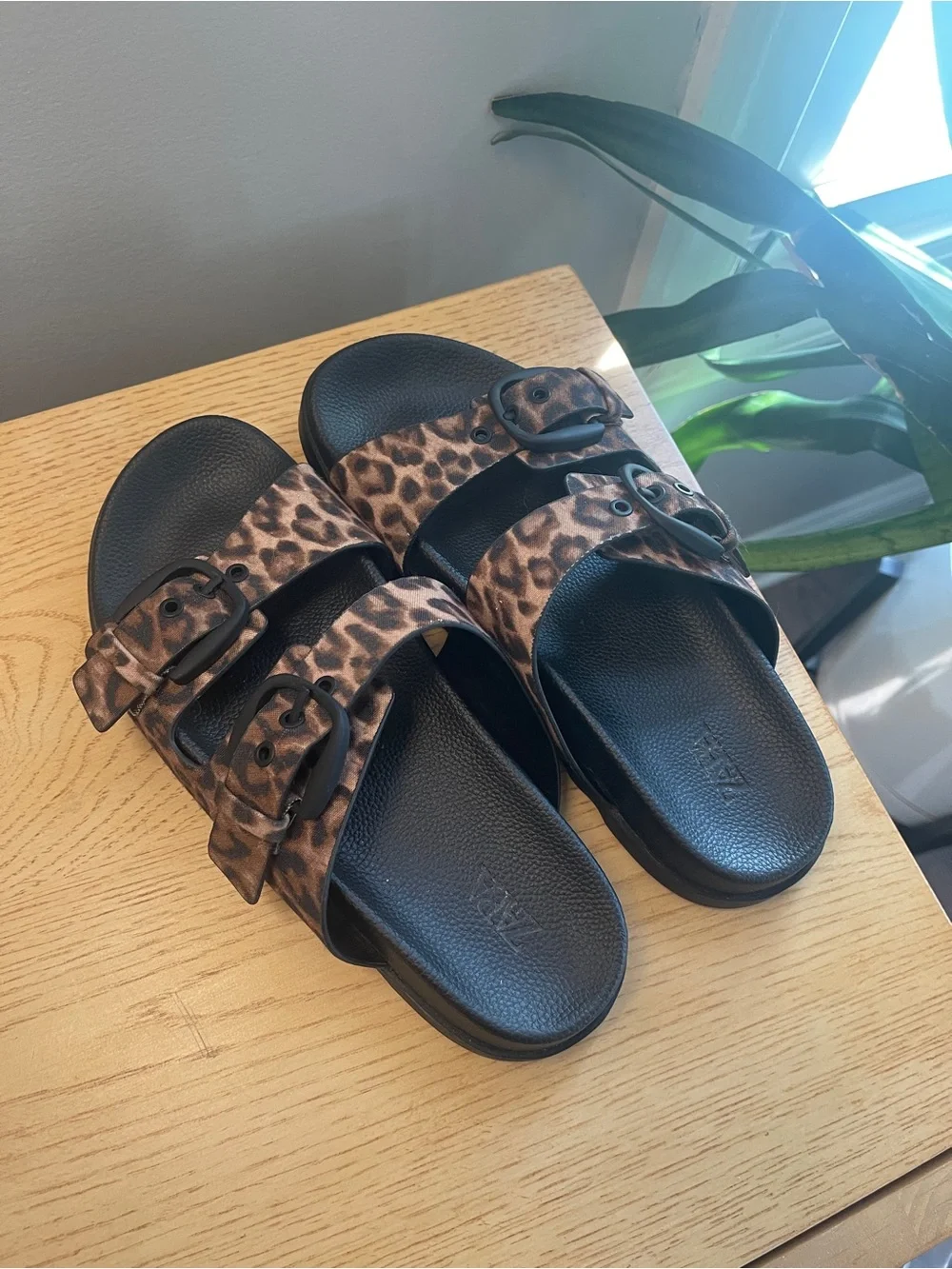 Zara Leopard Print Double Buckle Slide Sandals - Picture 2 of 4